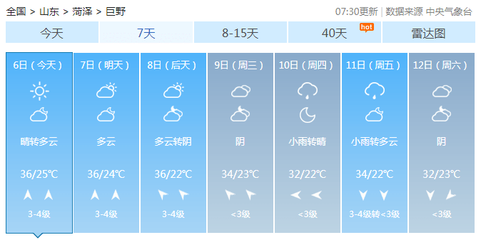 巨野天气预报最新更新