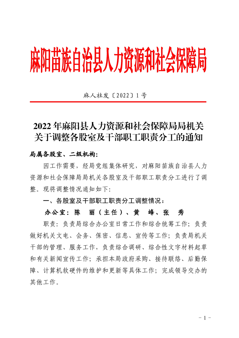 麻山区人力资源和社会保障局人事任命更新