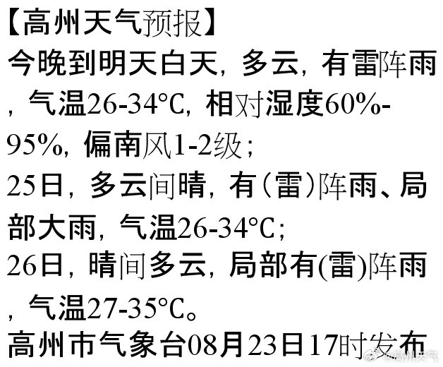 高泽镇天气预报更新通知